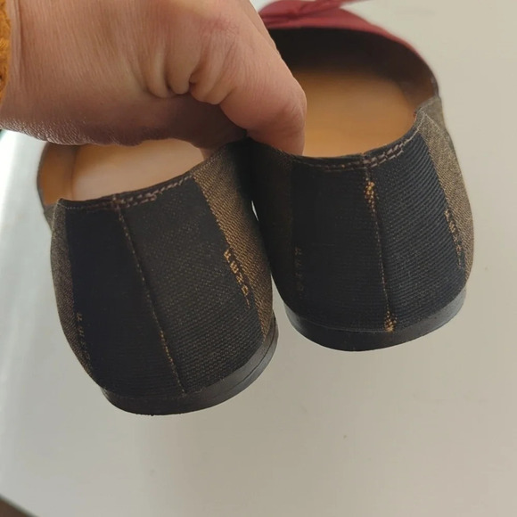 Fendi Ballet bow logo Canvas Leather cherry Red flats Size 6 - Picture 7 of 9